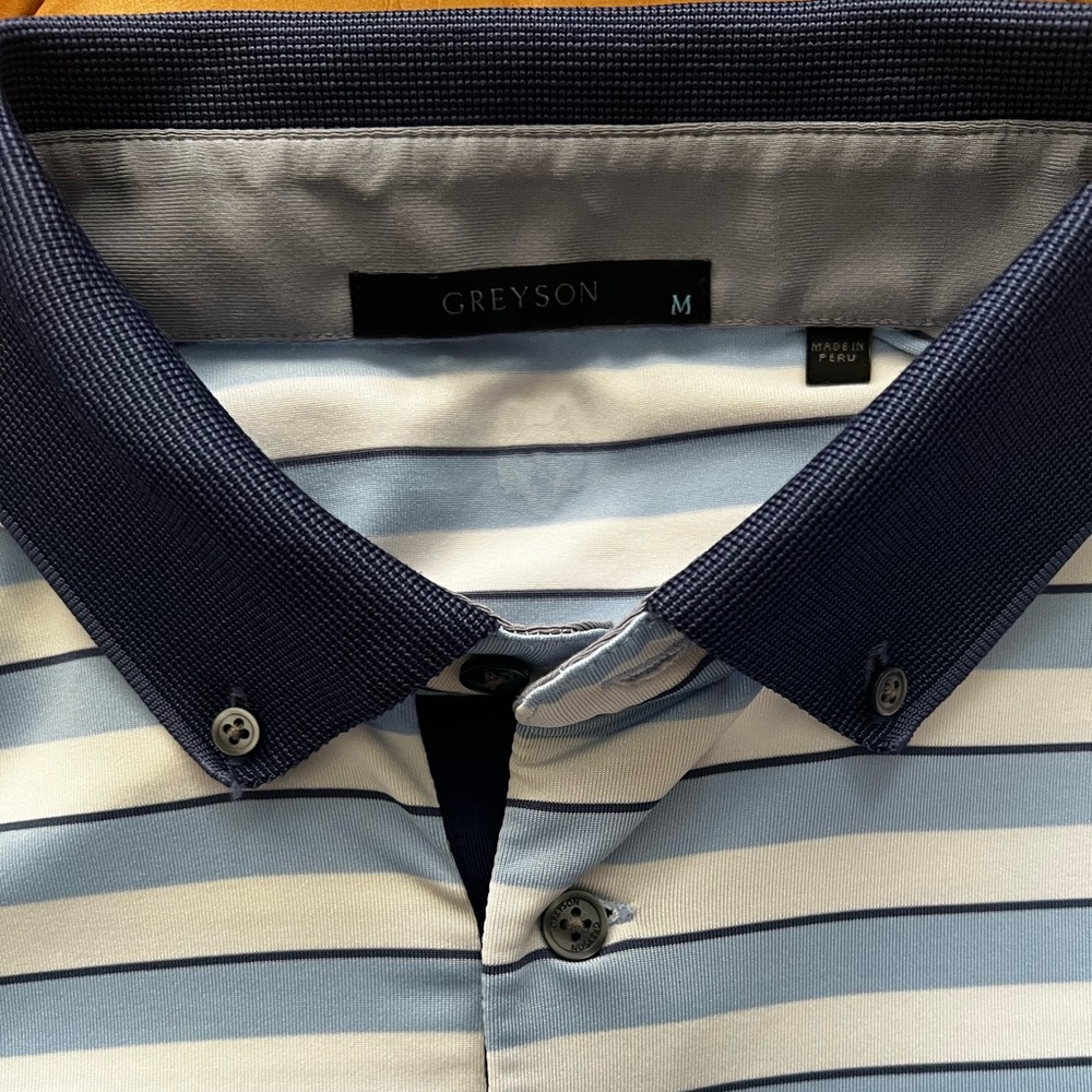 NEW Greyson Men's Golf Polo - Blue and White Striped Shirt - Size M